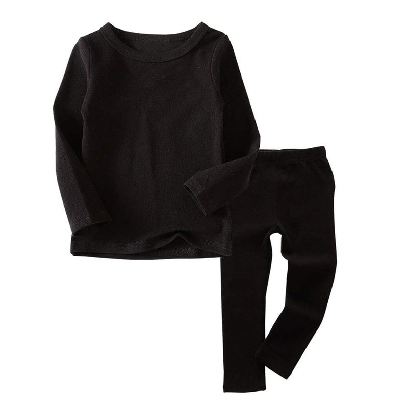 JWWN Toddler Boys Girls Long Johns Thermal Underwear Set 2PC Crewneck Tops and Bottom Kids Pajamas Warm Jammies,(Black,4T) - Image 1
